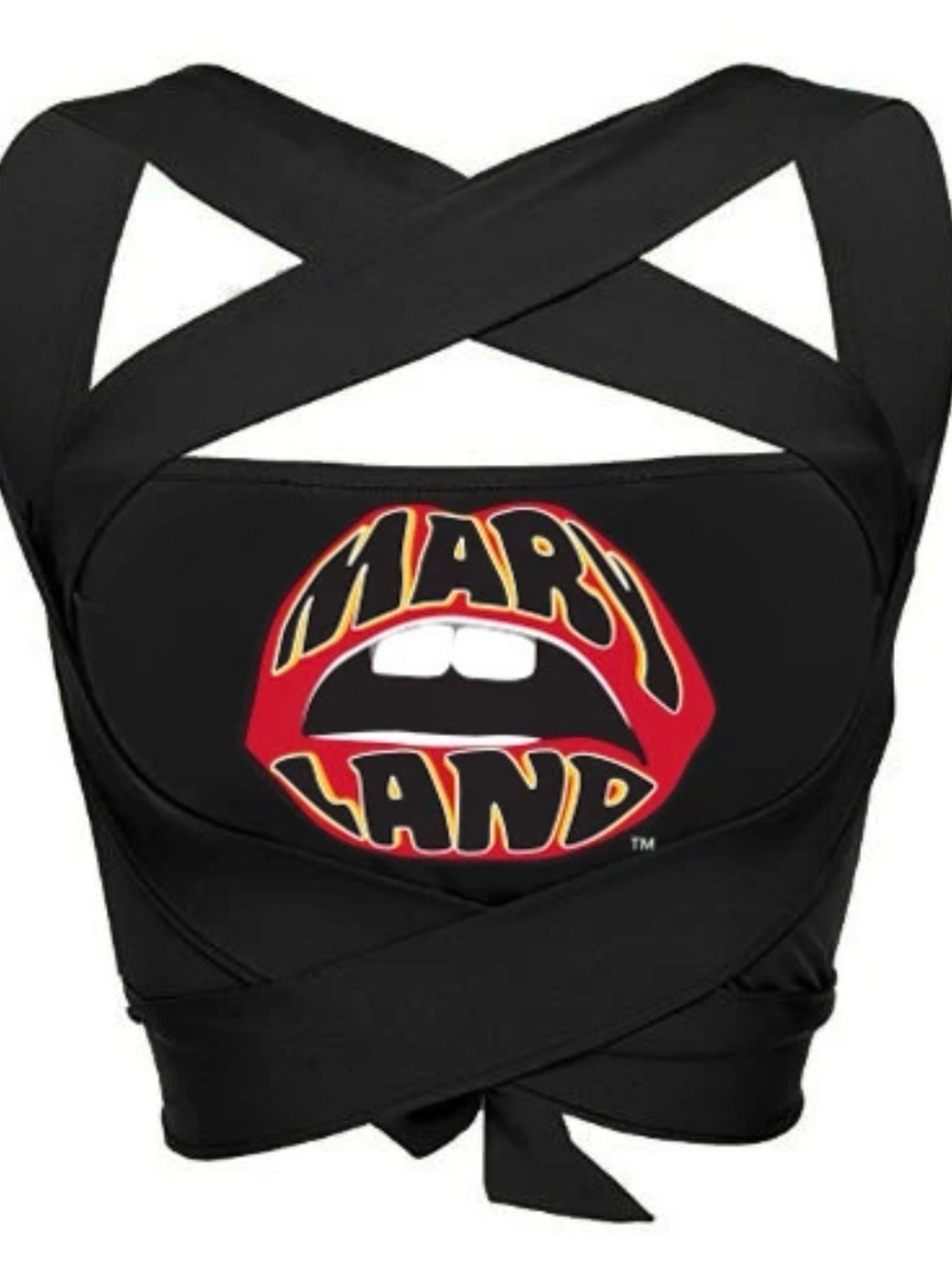 Black Maryland Graphic Cross-Back Wrap Crop Top